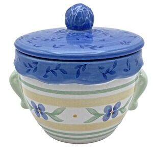 Pfaltzgraff Summer Breeze Sugar Bowl 5" Covered Blue Yellow 1999 Ceramic Vintage